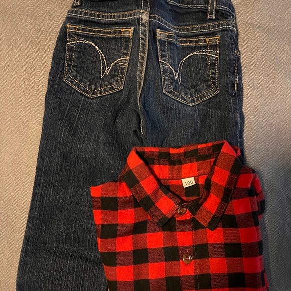 Girls Jean and Buffalo Plaid Red n Black Set - Picture 3 of 6